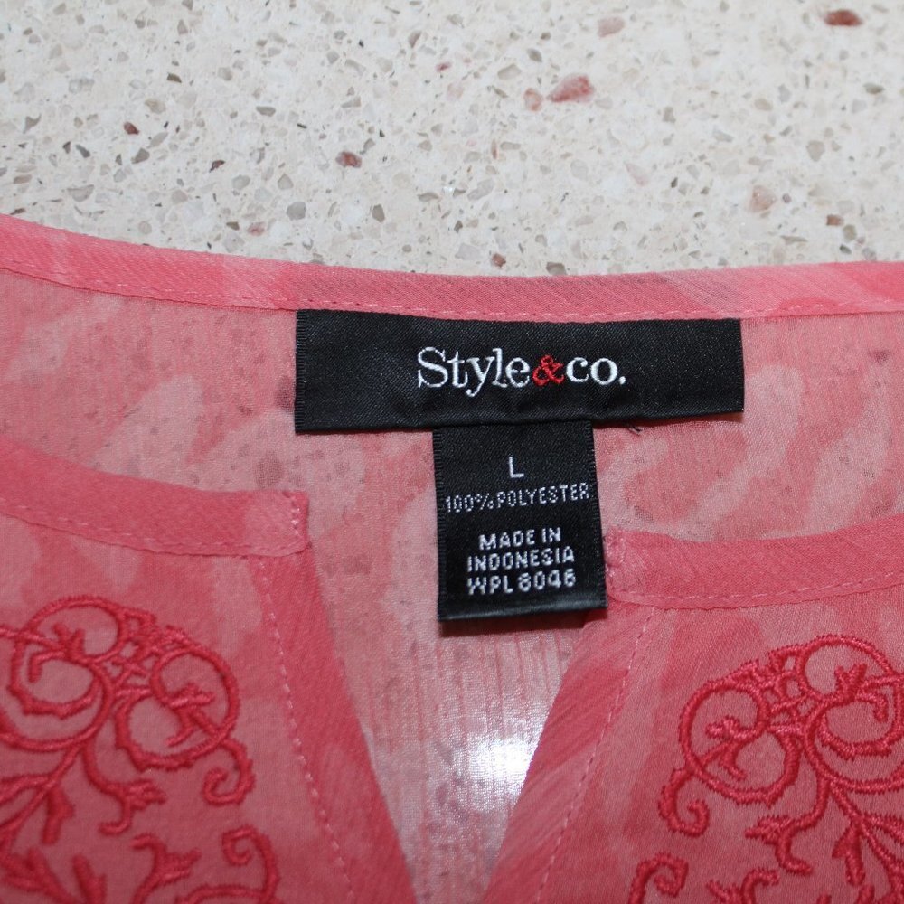 Style & Co Sheer Corral and Leopard Print Boho Top - Picture 9 of 13